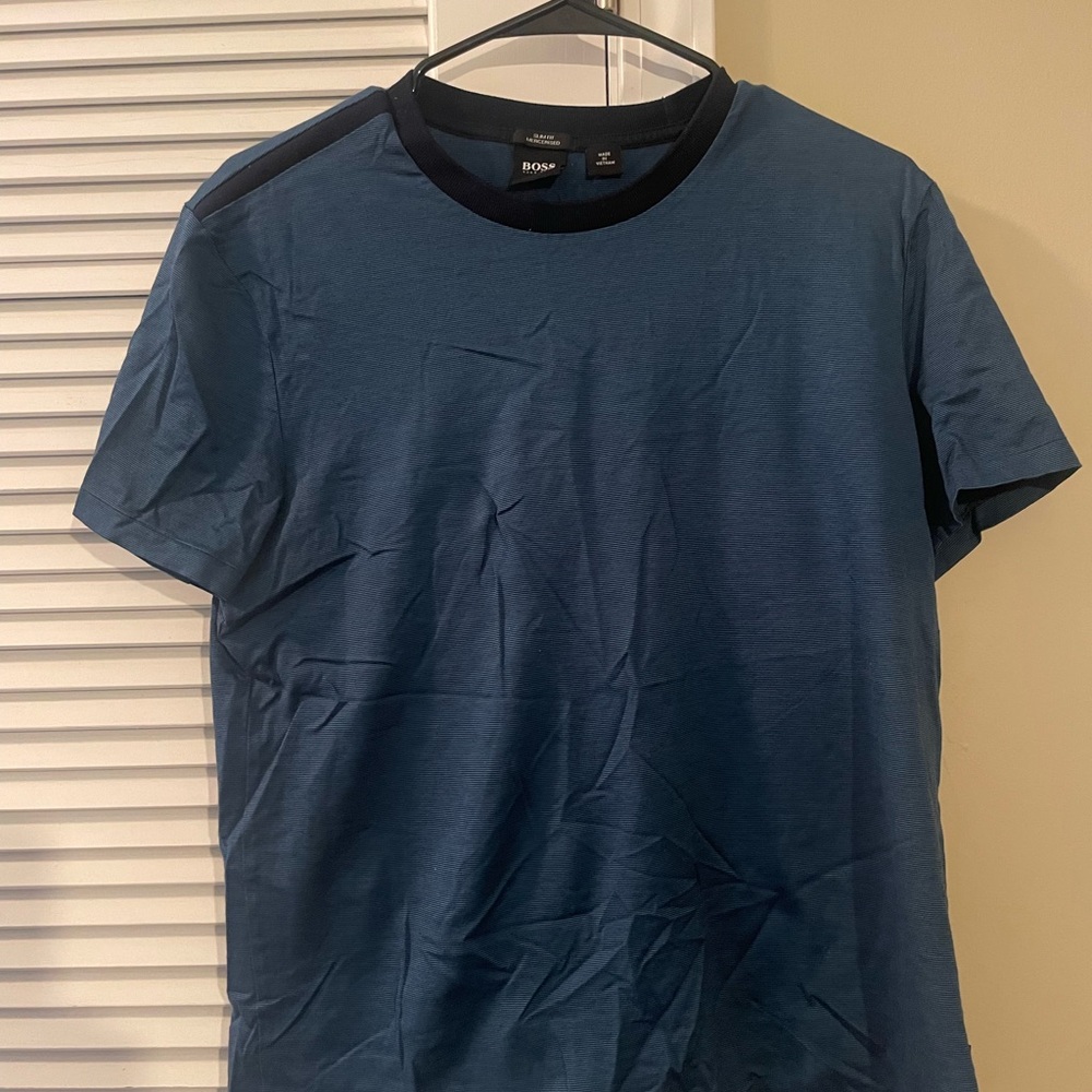 Hugo Boss Blue and Black Mercersied Top